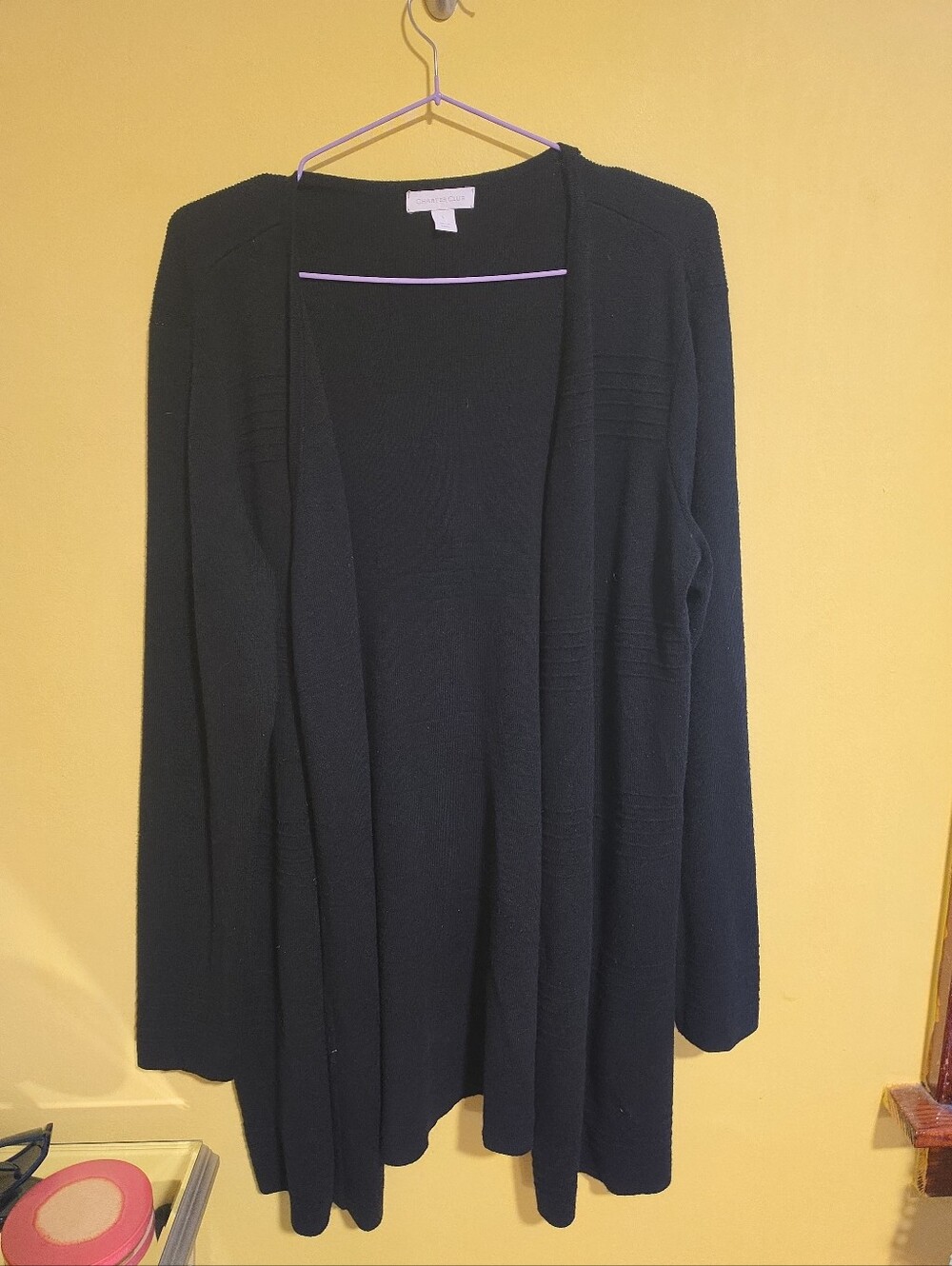 Charter Club Women's Sz Large Black Cardigan Subtle Horizontal Textured Stripes